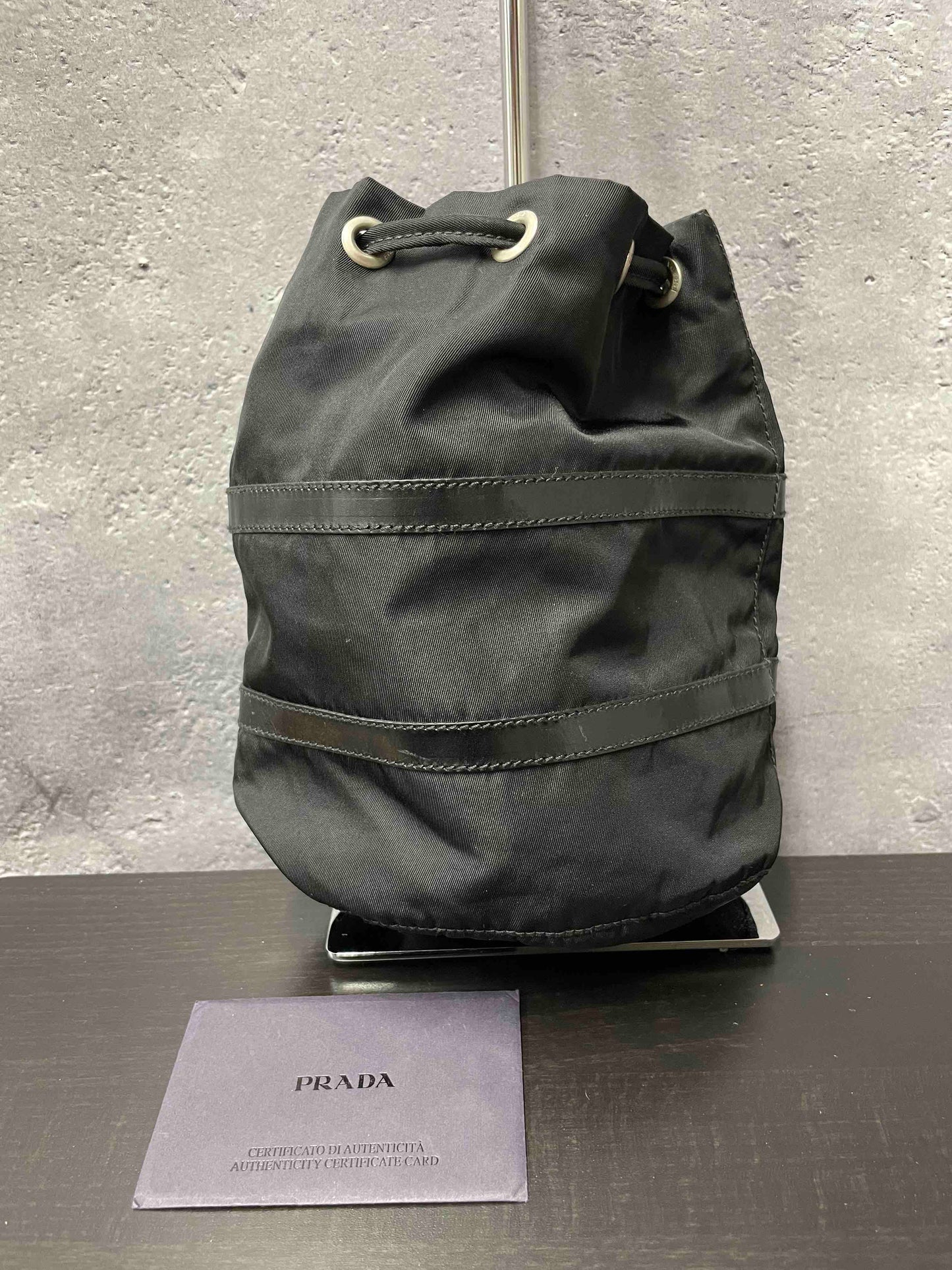 Prada Nylon Pouch RE75949500 Black Bucket Bag