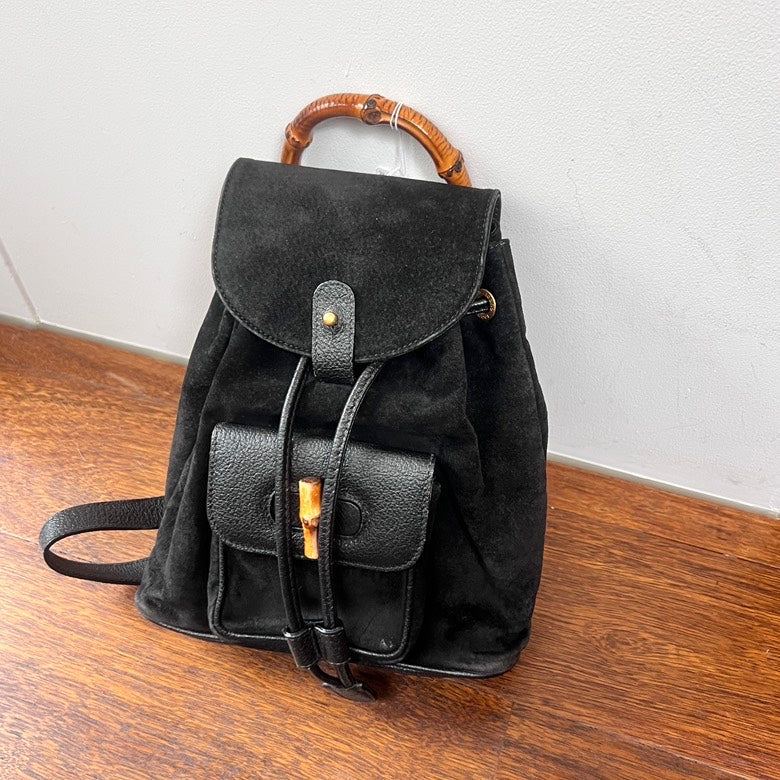 Gucci  Bamboo Backpack AG367 Black Leather