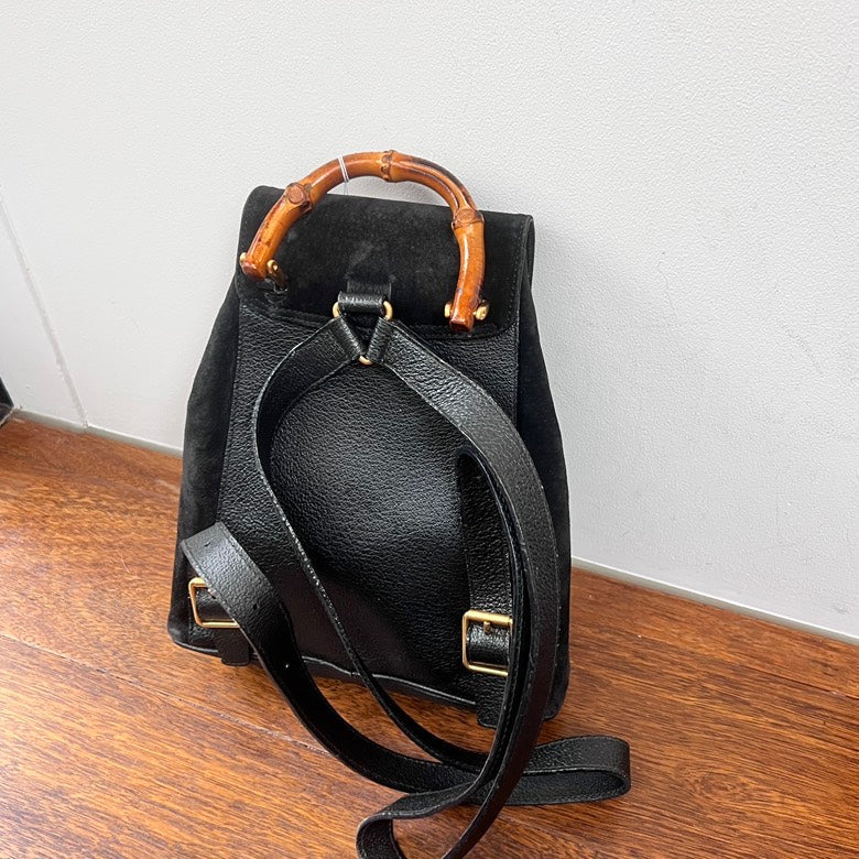 Gucci  Bamboo Backpack AG367 Black Leather
