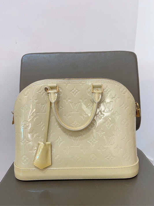 Louis Vuitton lv Alma patent yellow tote