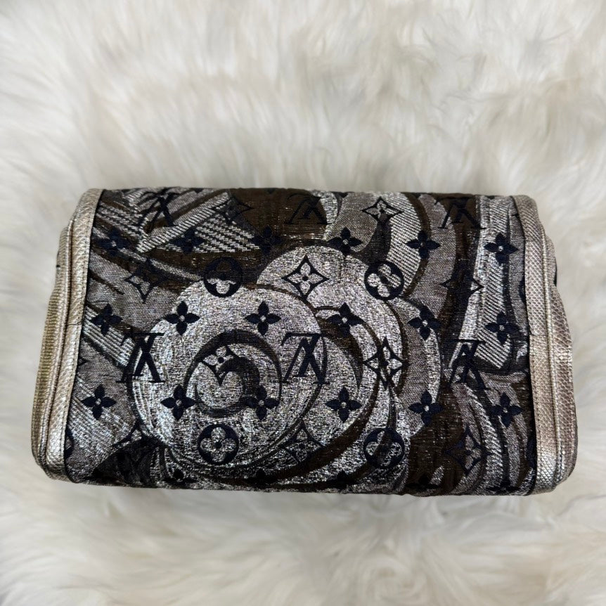 Louis Vuitton Monogram Brocade Thalie Clutch Silver/Black Clutch