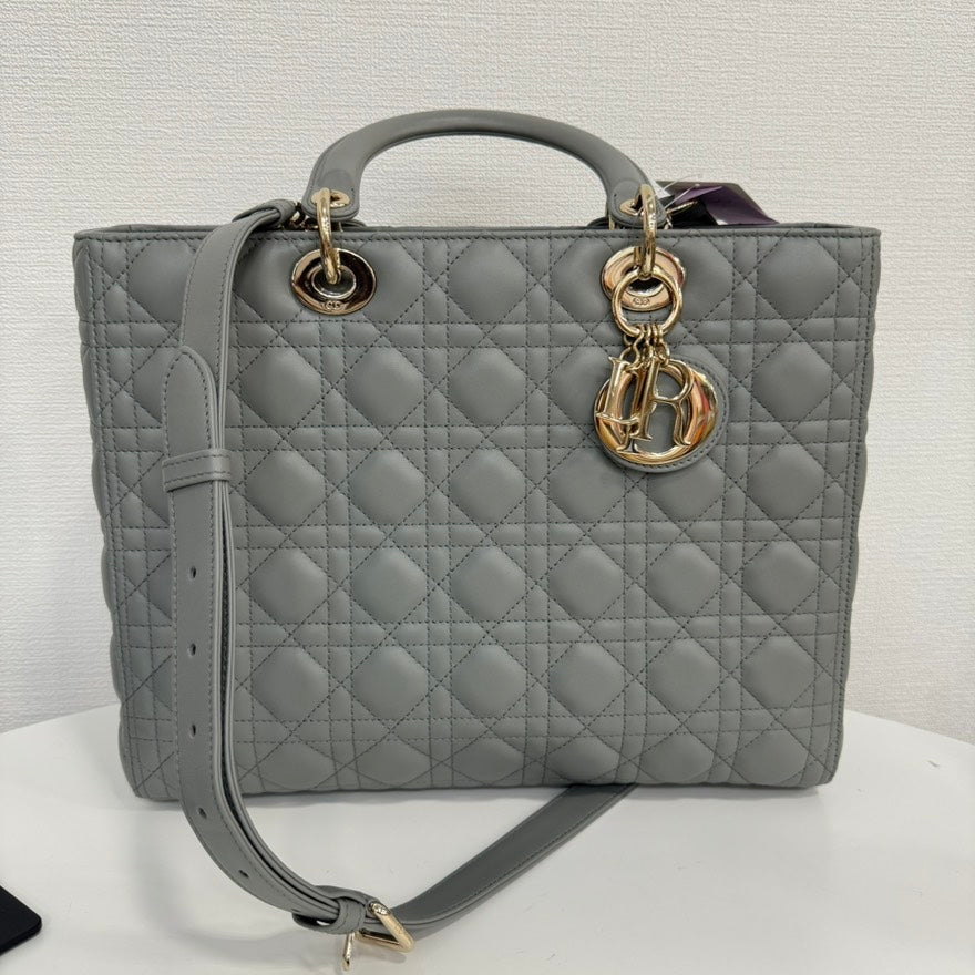 A Rank?  Dior Lambskin Lady Dior 2way Bag Large Gray FM0081