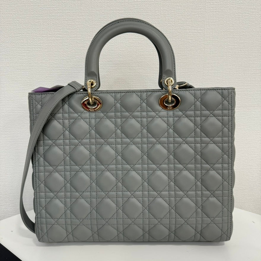 A Rank?  Dior Lambskin Lady Dior 2way Bag Large Gray FM0081