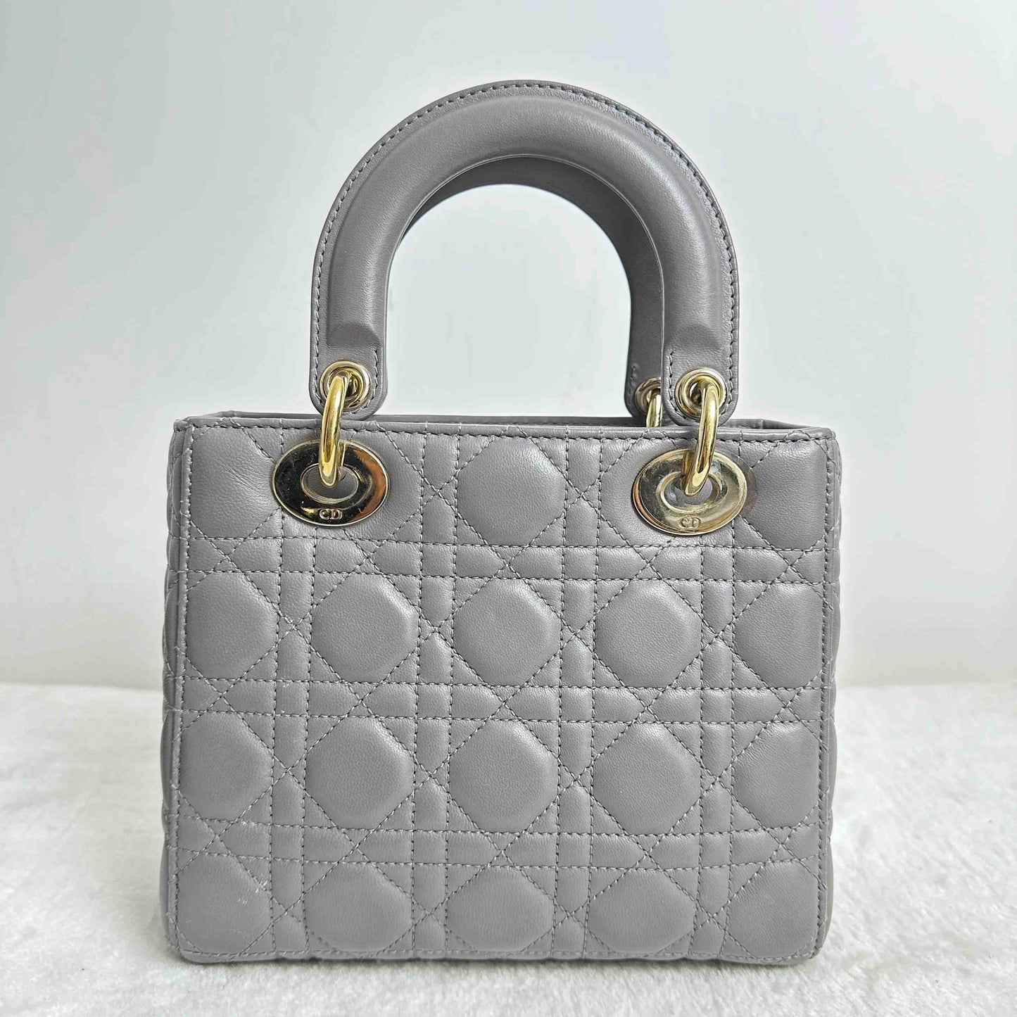 TT!  Dior lady Dior BJ1102105019 Gray Lambskin Handbag Shoulder Bag