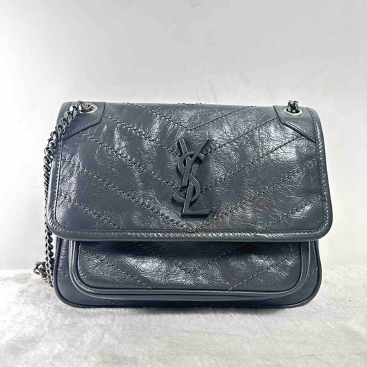 TT!   Yves Saint Laurent Calfskin BJ1102105010 Saint Laurent Niki Dark Grey Cowskin Shoulder