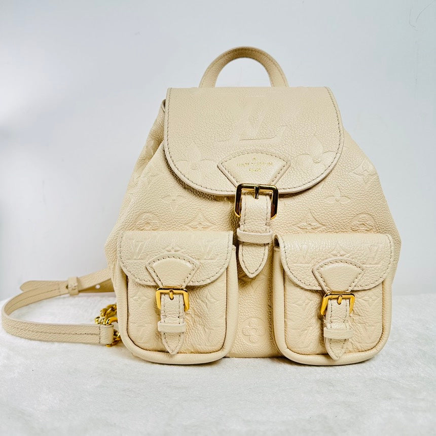 TT!  Louis Vuitton BJ11021L05017 Montsouris Cream Empreinte Leather Cowskin Backpack