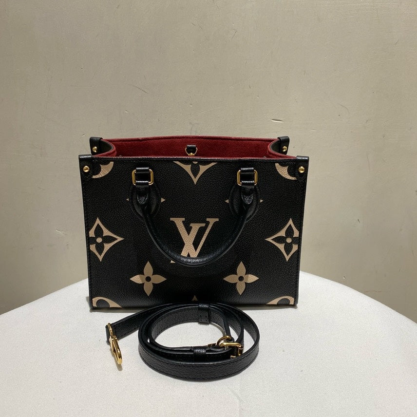 Louis Vuitton On the Go Small Tote Black Leather Bag