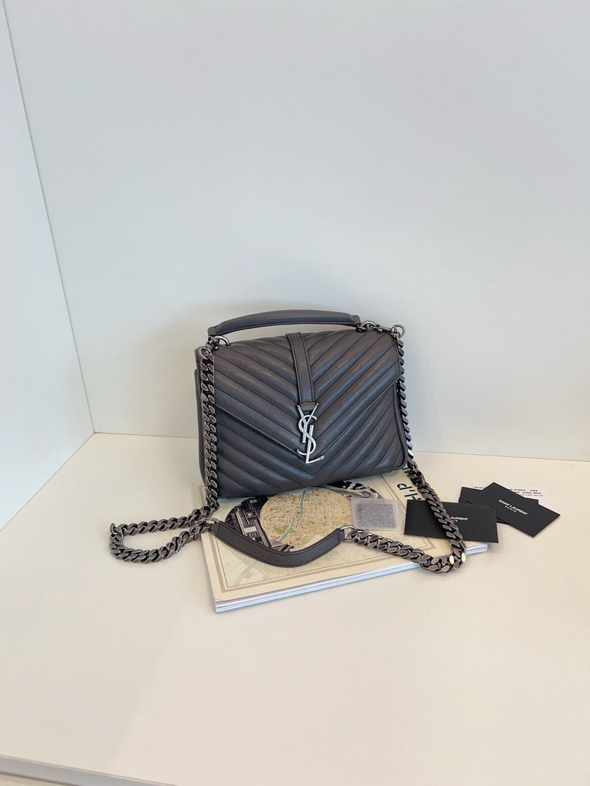 YSL Saint Laurent College Mini Bag Gray 117978 23x17x5cm