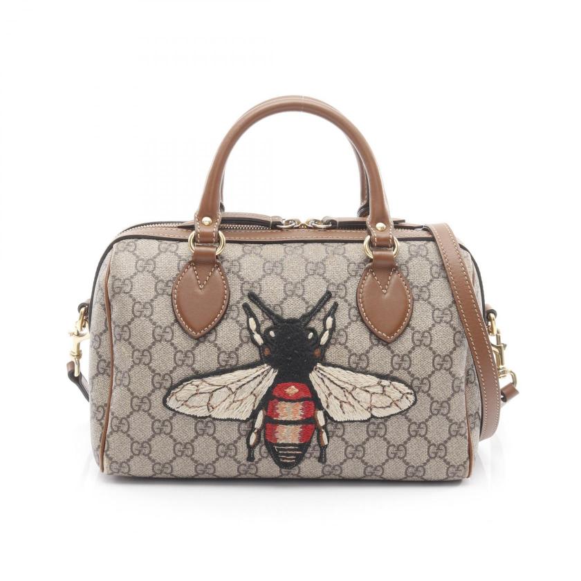 GUCCI GG Supreme Handbag mini boston bag PVC leather beige Brown 2WAY 2101219224176