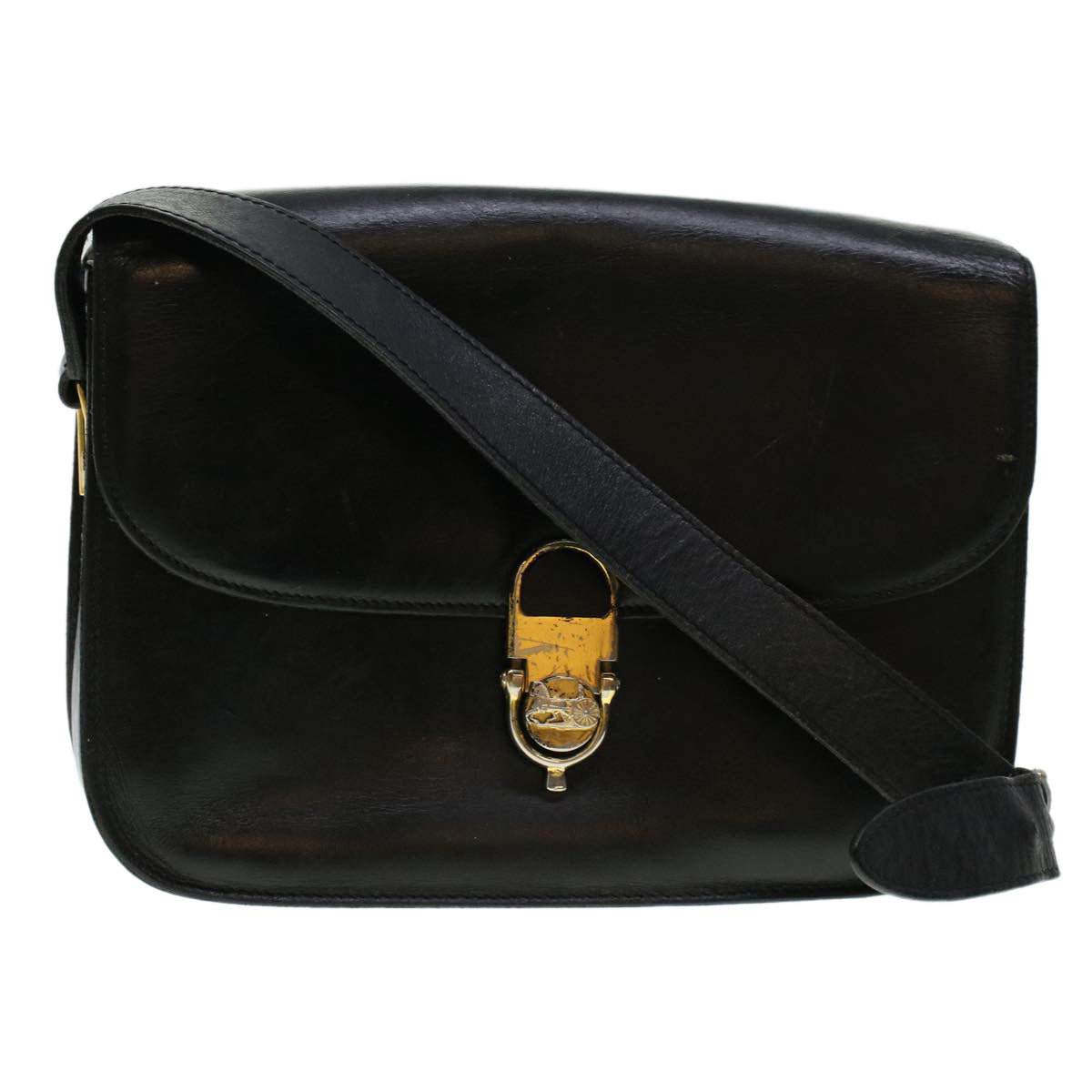 Luxury CELINE Horse Carriage Shoulder Bag Leather Black  rd5032