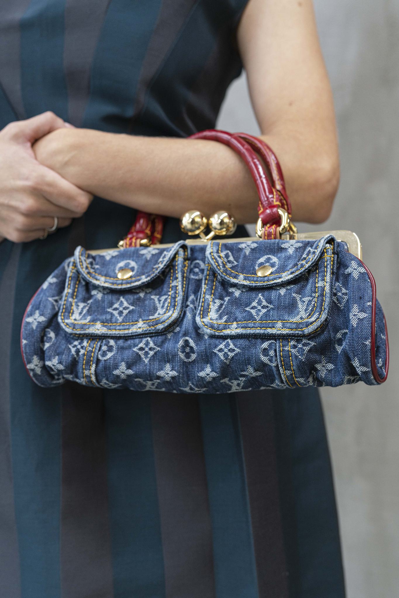 Louis Vuitton Monogram Denim Red Alligator Sac Fermoir GM