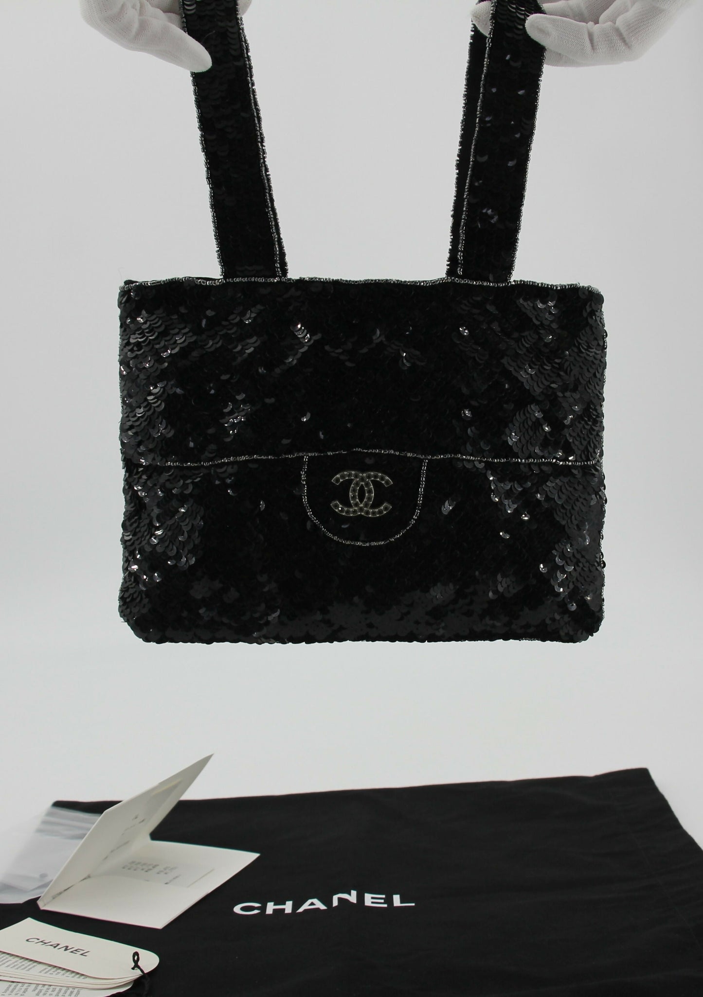 Chanel Coco Mark Metallic Black Sequin Tote Bag
