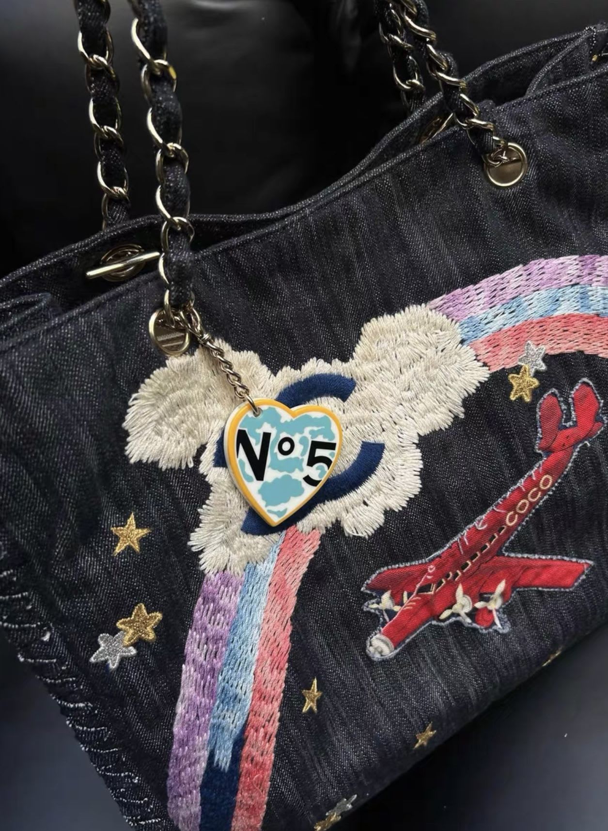 Chanel 20052006 Coco plane denim tote bag