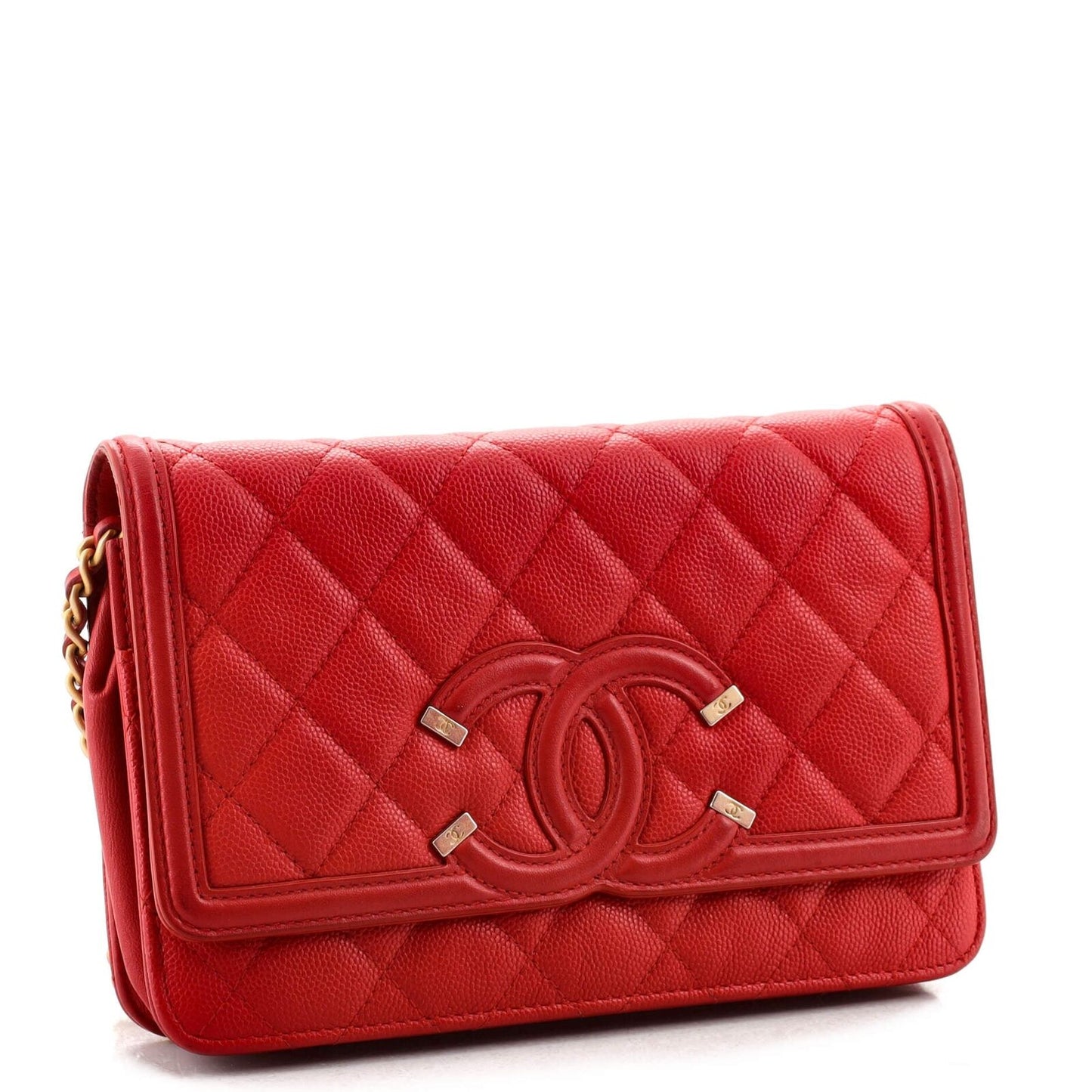 Chanel Filigree Wallet on Chain Quilted Caviar Red