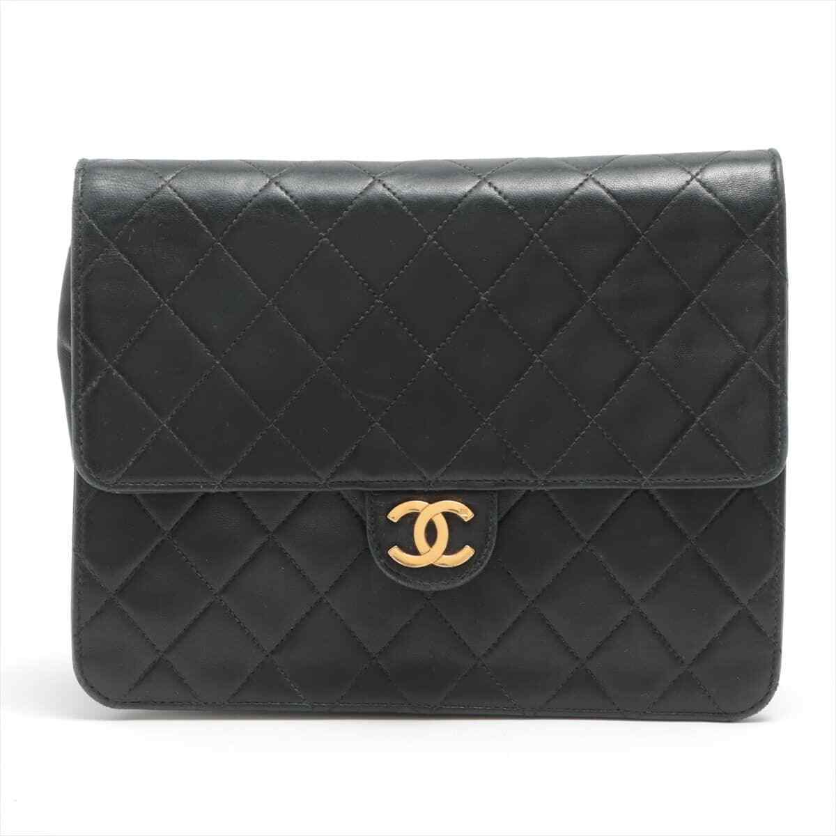 Chanel Matelasse Lambskin Single Flap Single Chain Bag Black Gold Metal 4s