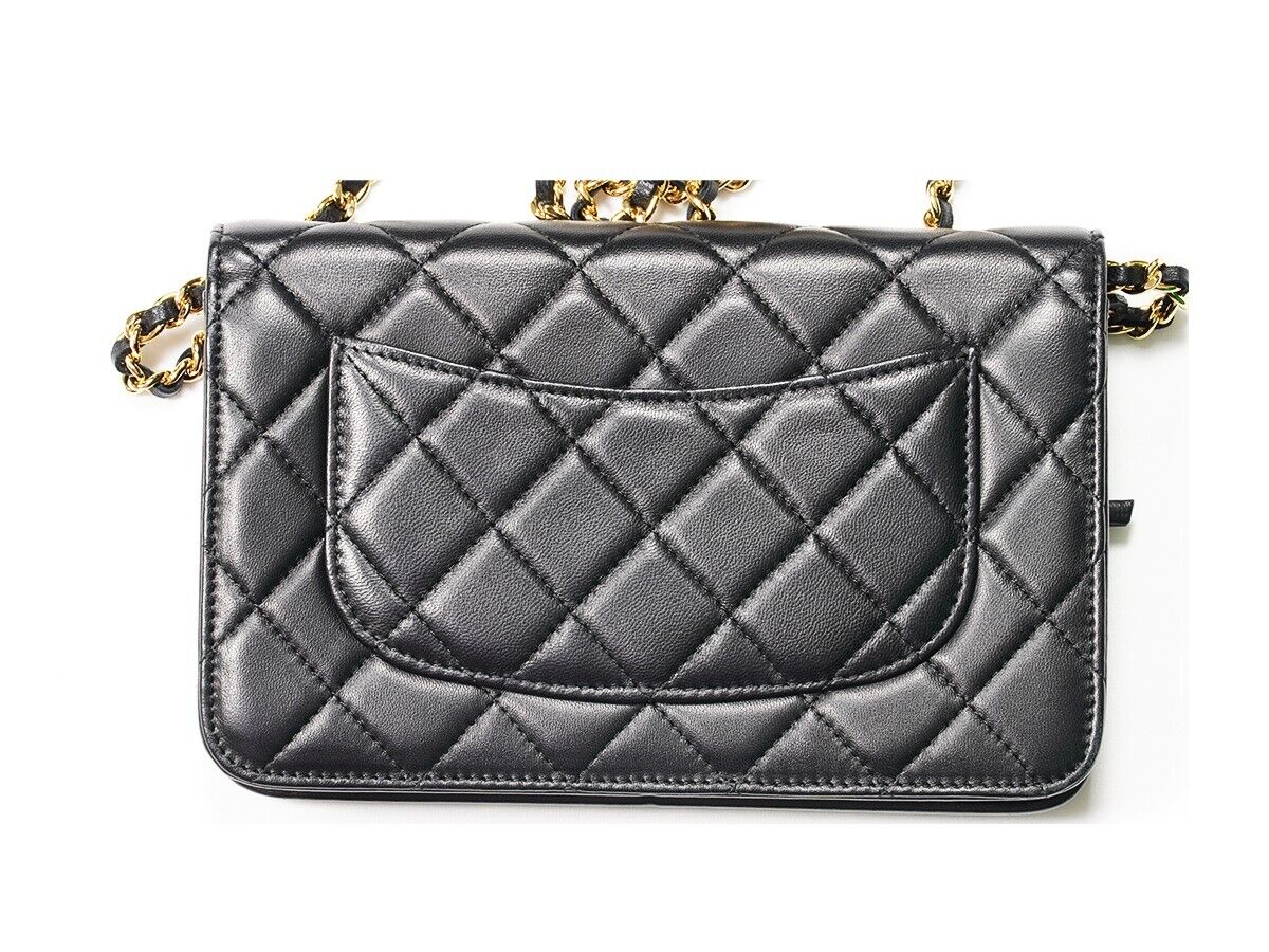Authenic Black CHANEL Wallet On Chain - Gold Chain - Quilted Lambskin