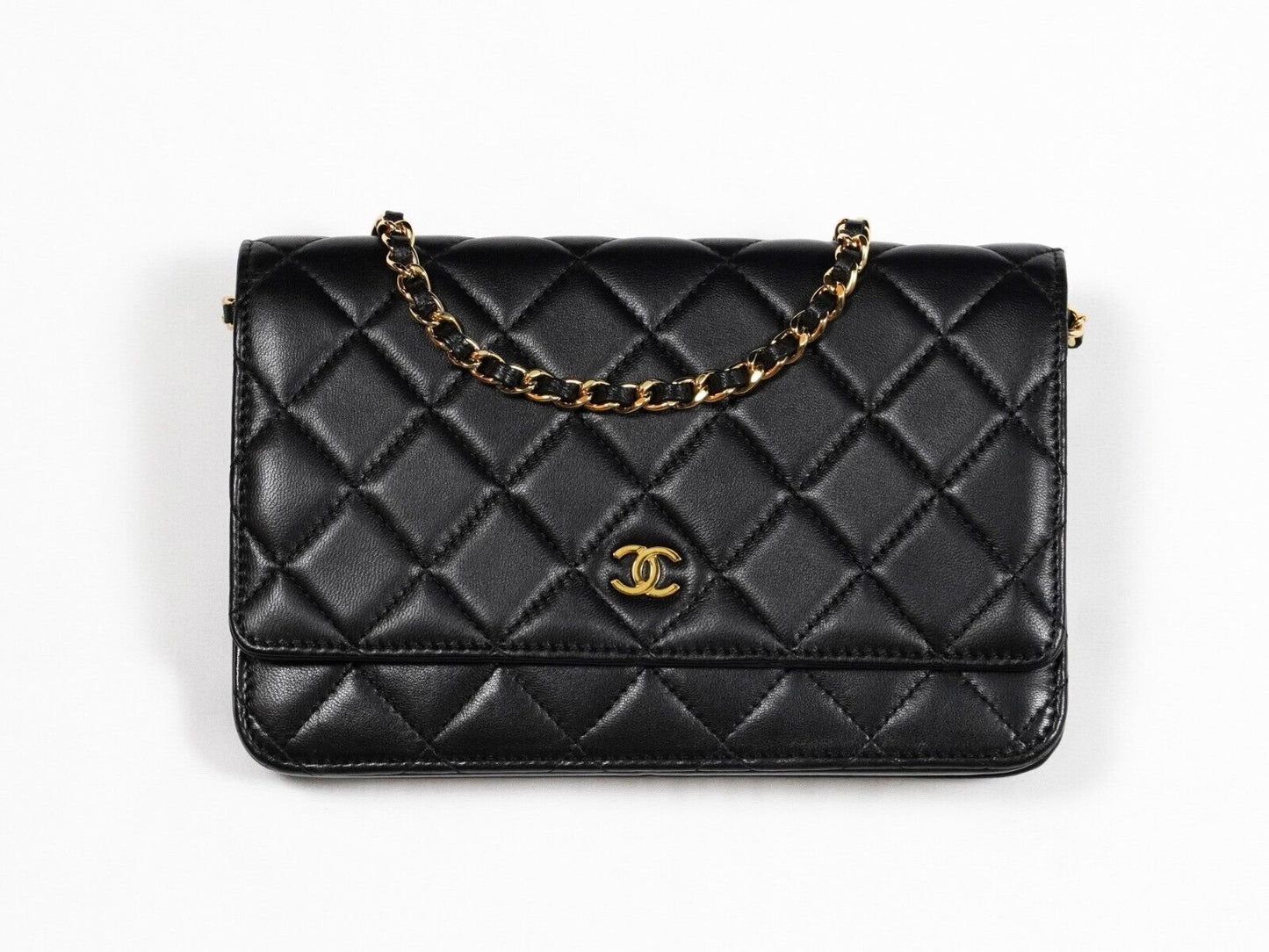 Authenic Black CHANEL Wallet On Chain - Gold Chain - Quilted Lambskin