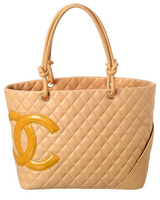 Chanel Neutral Quilted Lambskin Leather Large Cambon Tote ( Pre- Owned)