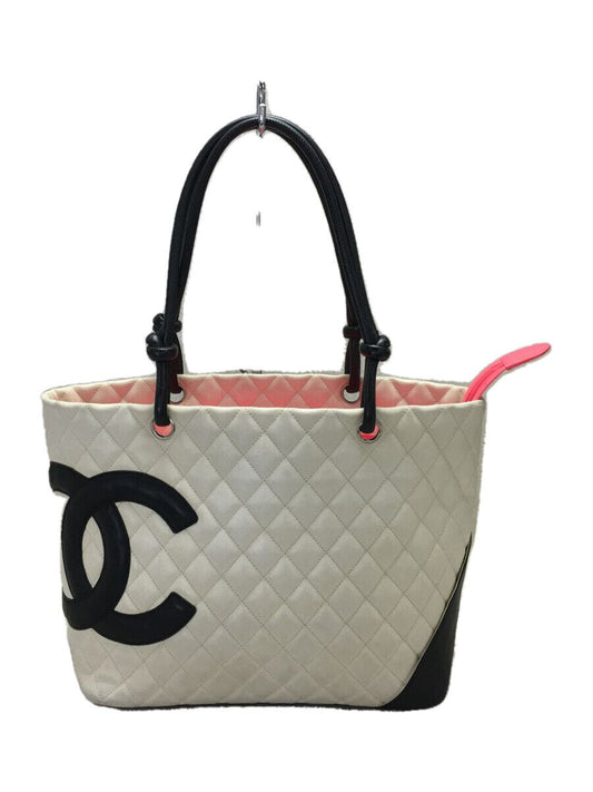 CHANEL Large Tote Bag Cambon Line Calfskin Leather White 14cm x 25cm x 29.5cm
