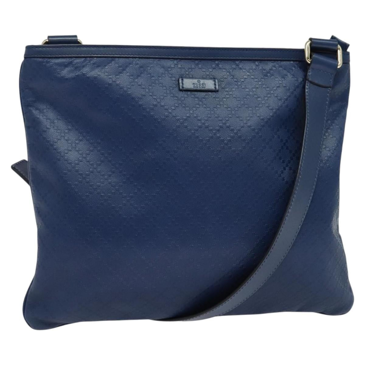 Gucci Zip Top Messenger Bag Diamante Leather Blue Leather Shoulder Bag Bag ( )