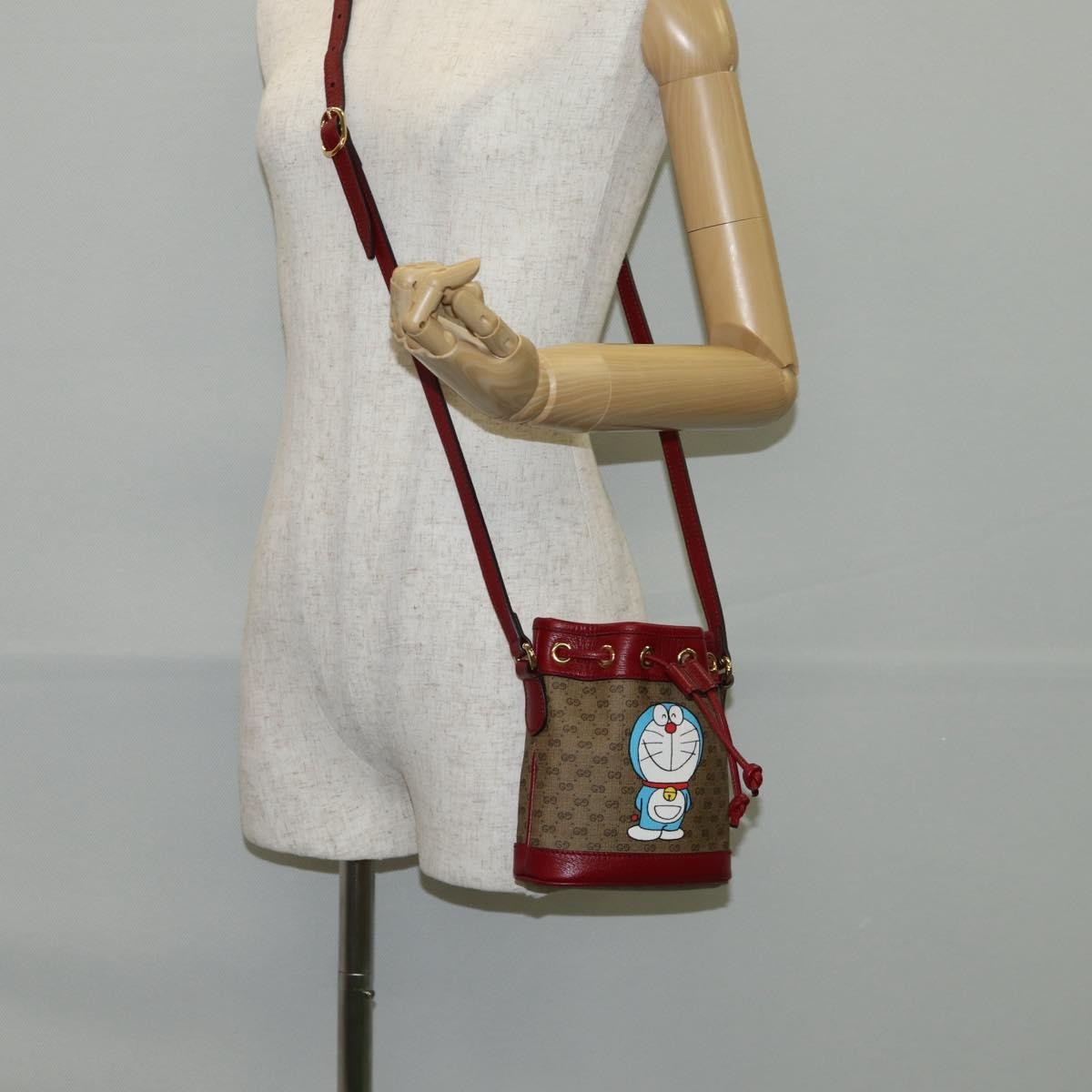 Gucci Doraemon Bucket Bag Printed Mini Gg Coated Canvas Beige Pvc Bag ( )