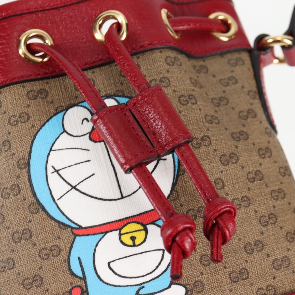 Gucci Doraemon Bucket Bag Printed Mini Gg Coated Canvas Beige Pvc Bag ( )