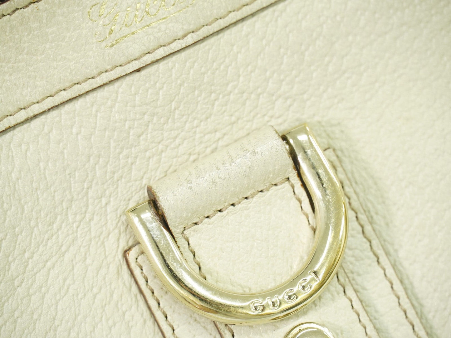 Gucci Abbey Leather With Gold Hardware Ecru Leather Tote Bag Bag ( )