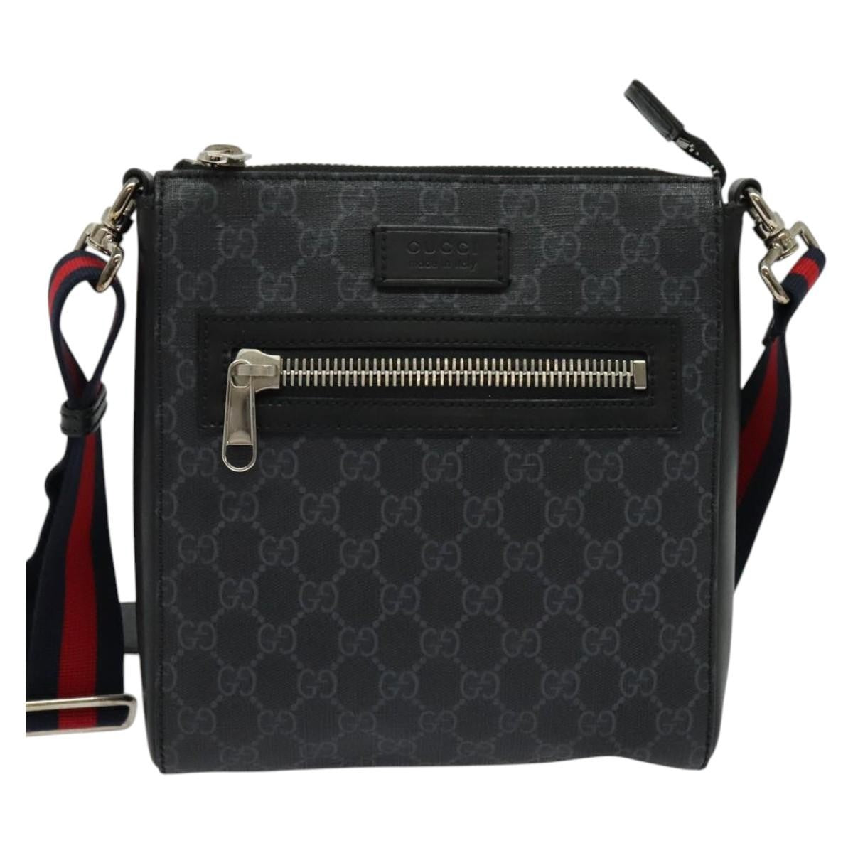Gucci Web Strap Front Zip Messenger Bag Gg Coated Canvas Black Canvas Bag ( )