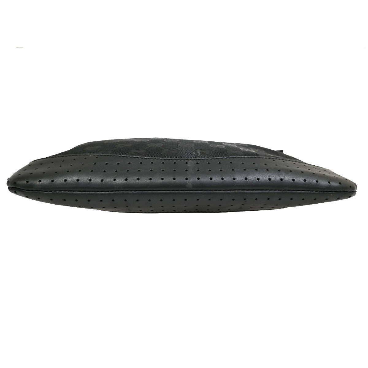 Gucci Zip Messenger Bag Gg Canvas With Perforated Leather Black Canvas Shoulder Bag Bag ( )