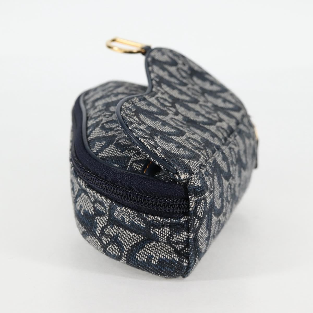 Christian Dior Saddle Zip Pouch Diorissimo Canvas Navy Canvas Bag ()