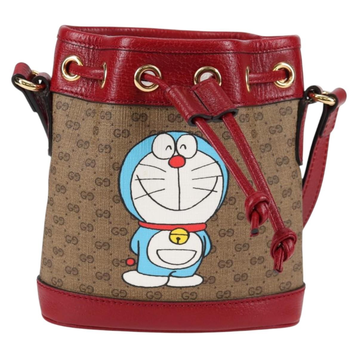 Gucci Doraemon Bucket Bag Printed Mini Gg Coated Canvas Beige Pvc Bag ( )