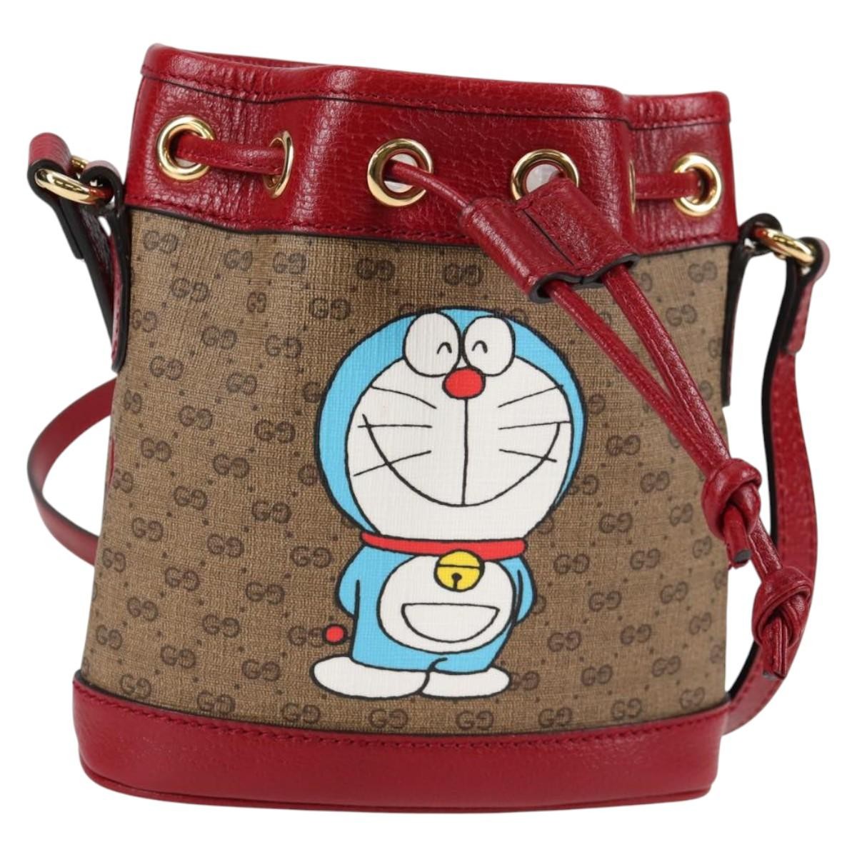 Gucci Doraemon Bucket Bag Printed Mini Gg Coated Canvas Beige Pvc Bag ( )