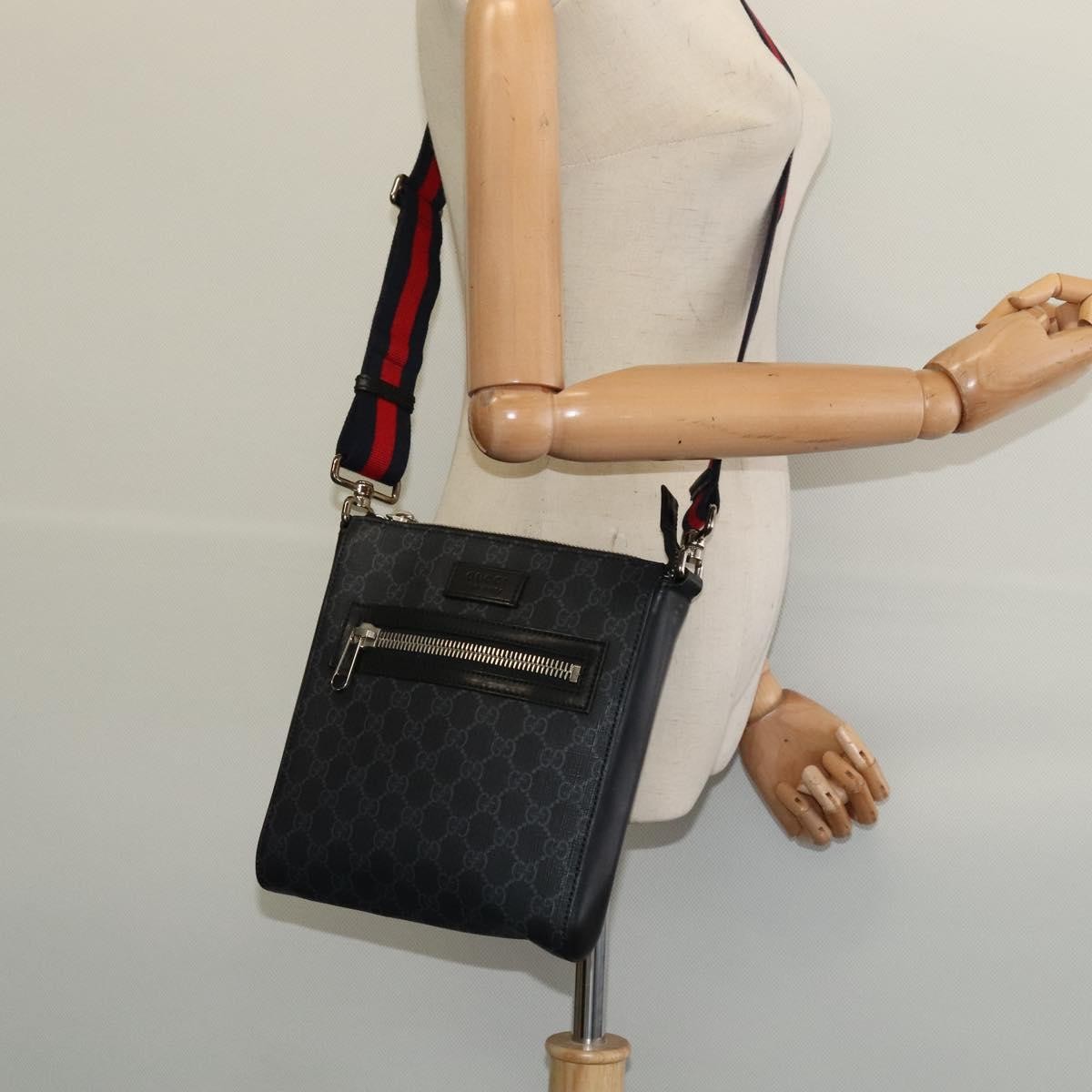 Gucci Web Strap Front Zip Messenger Bag Gg Coated Canvas Black Canvas Bag ( )
