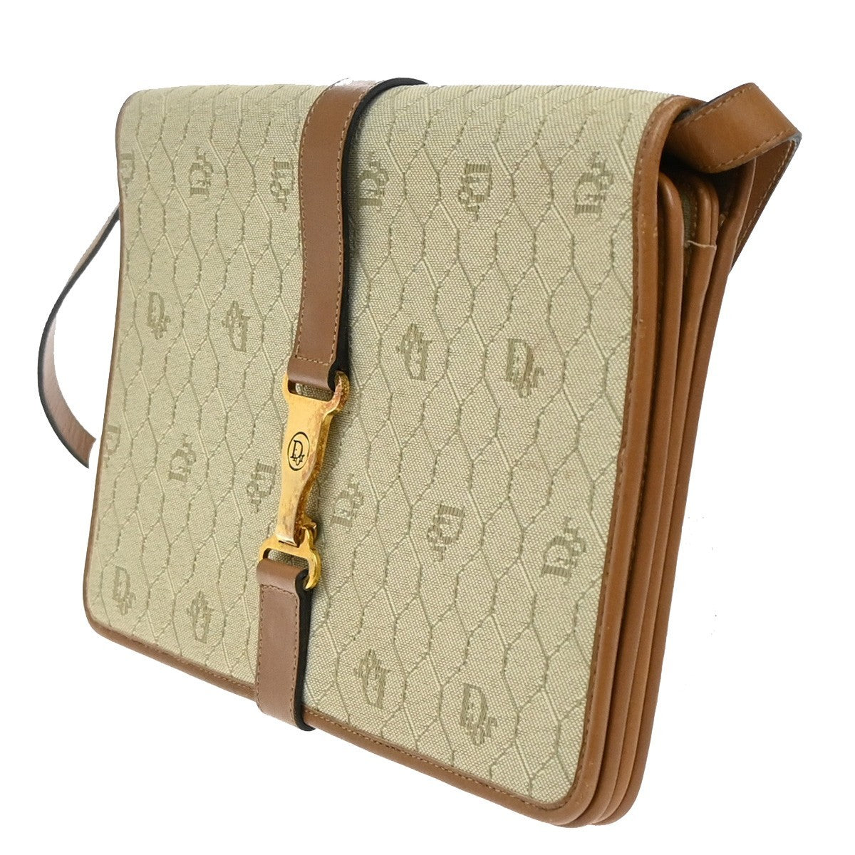 Christian Dior   Honeycomb Handbag Canvas Leather Beige Canvas Shoulder Bag Bag ()