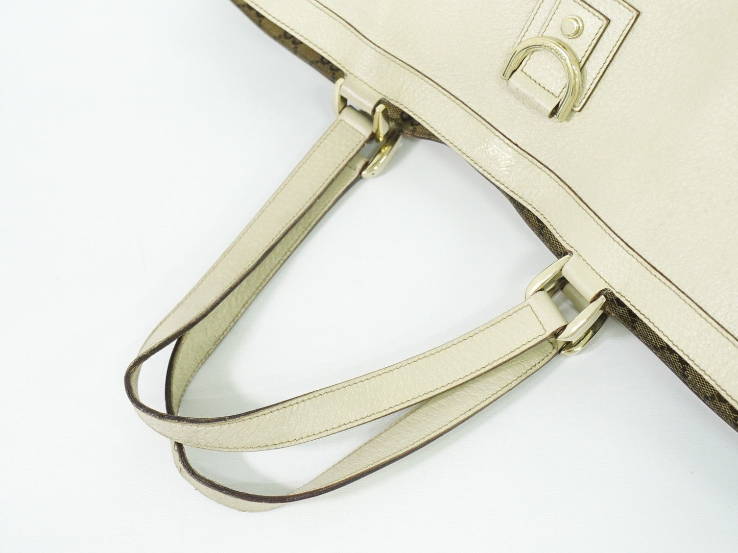 Gucci Abbey Leather With Gold Hardware Ecru Leather Tote Bag Bag ( )