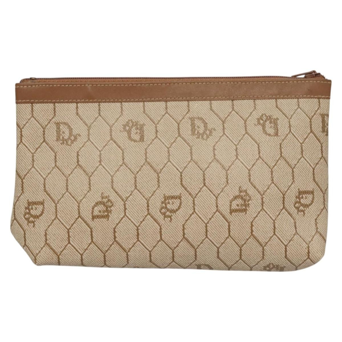 Christian Dior   Honeycomb Zip Pouch Coated Canvas Beige Pvc Bag ()