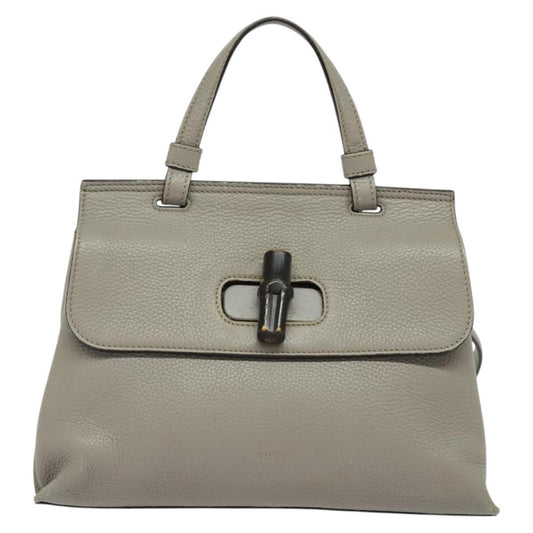 Gucci Bamboo Daily Top Handle Bag Leather Gray Leather Bag ( )