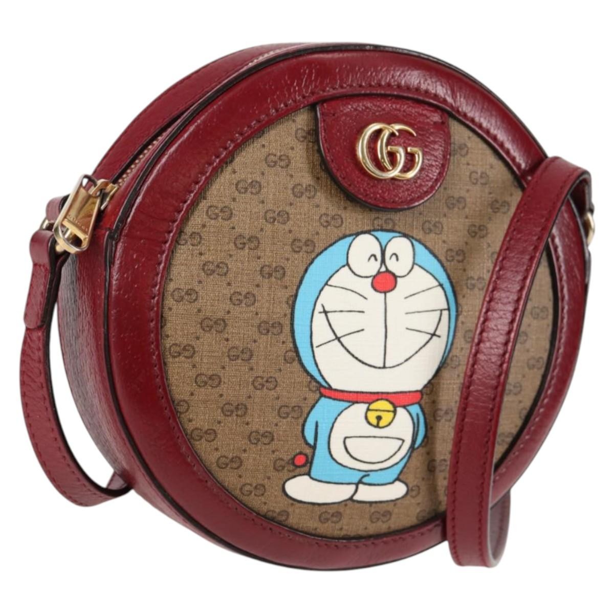 Gucci Doraemon Round Shoulder Bag Printed Mini Gg Coated Canvas Beige Pvc Bag ( )