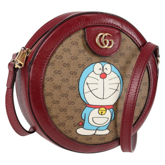 Gucci Doraemon Round Shoulder Bag Printed Mini Gg Coated Canvas Beige Pvc Bag ( )