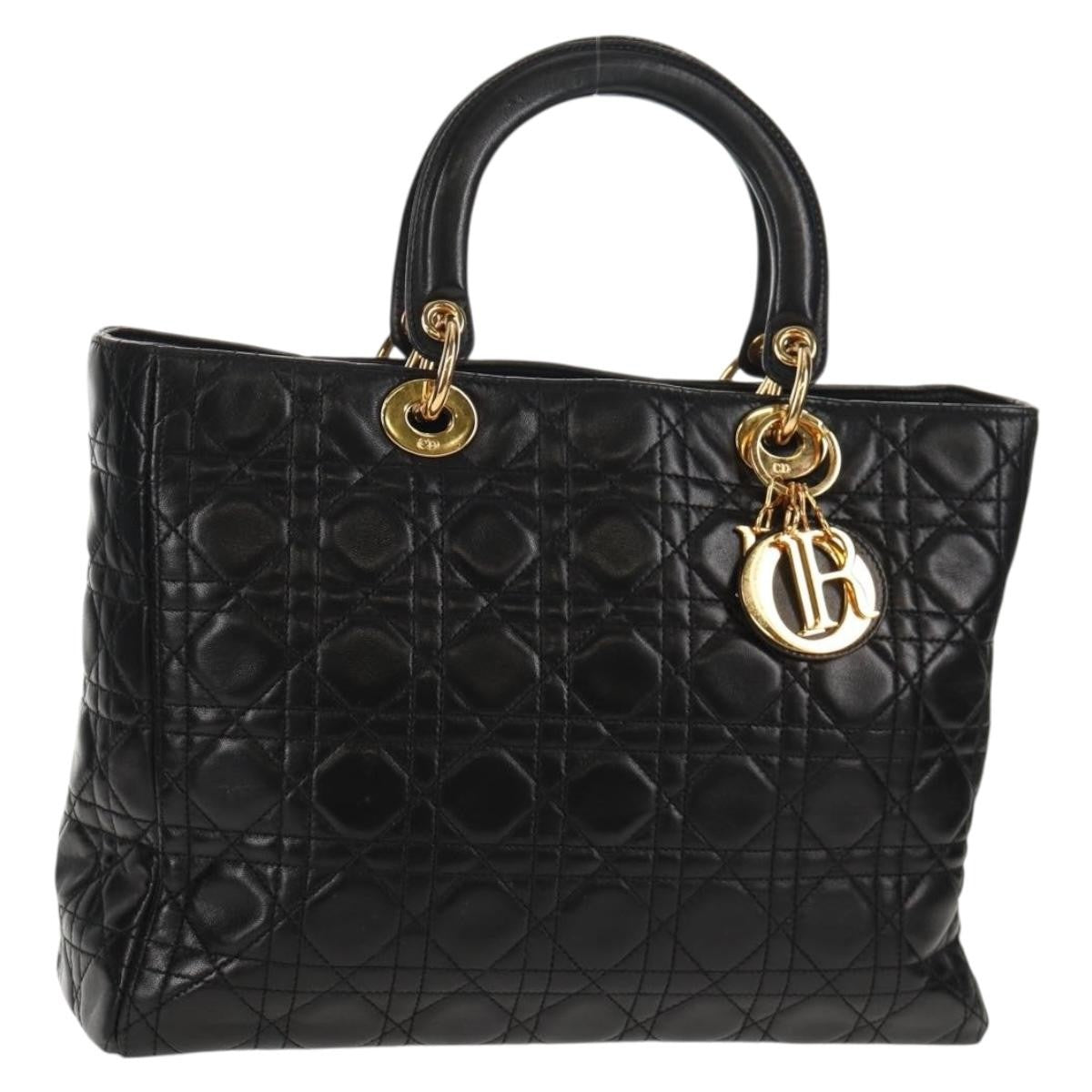 Christian Dior   Lady Dior Bag Cannage Quilt Lambskin Black Leather Bag ()