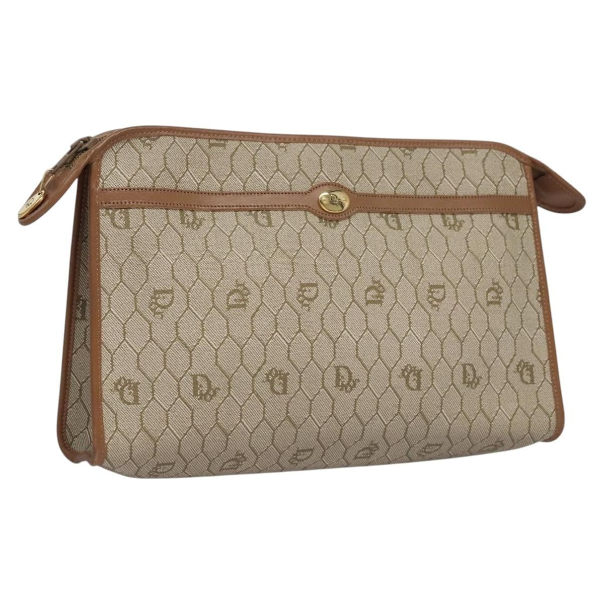 Christian Dior   Honeycomb Zip Pouch Coated Canvas Beige Pvc Clutche & Pouche Bag ()
