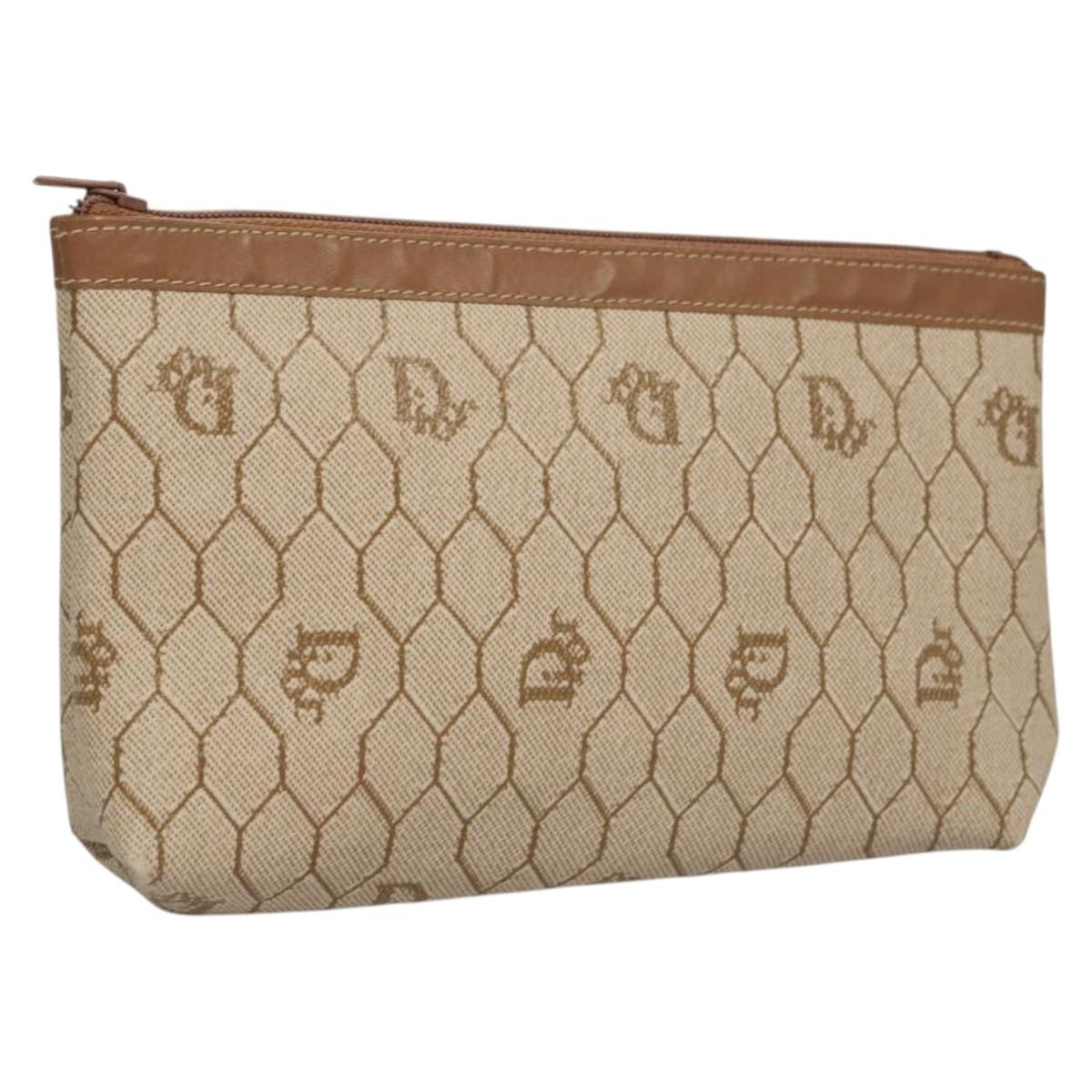 Christian Dior   Honeycomb Zip Pouch Coated Canvas Beige Pvc Bag ()