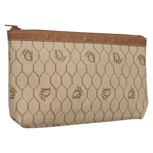 Christian Dior   Honeycomb Zip Pouch Coated Canvas Beige Pvc Bag ()