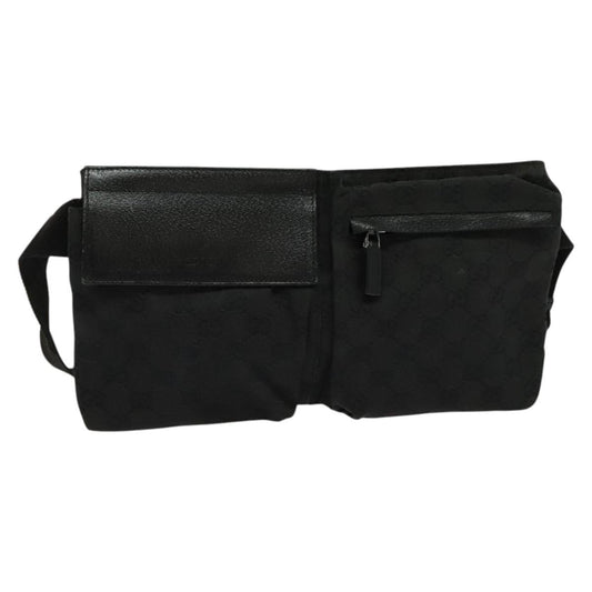 Gucci   Double Belt Bag Gg Canvas With Leather Black Canvas Bag ( )