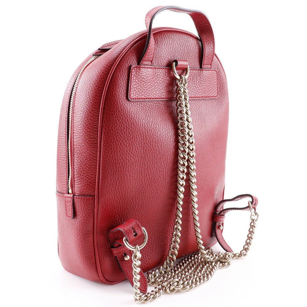 Gucci Soho Chain Backpack Leather Red Leather Backpack Bag ( )
