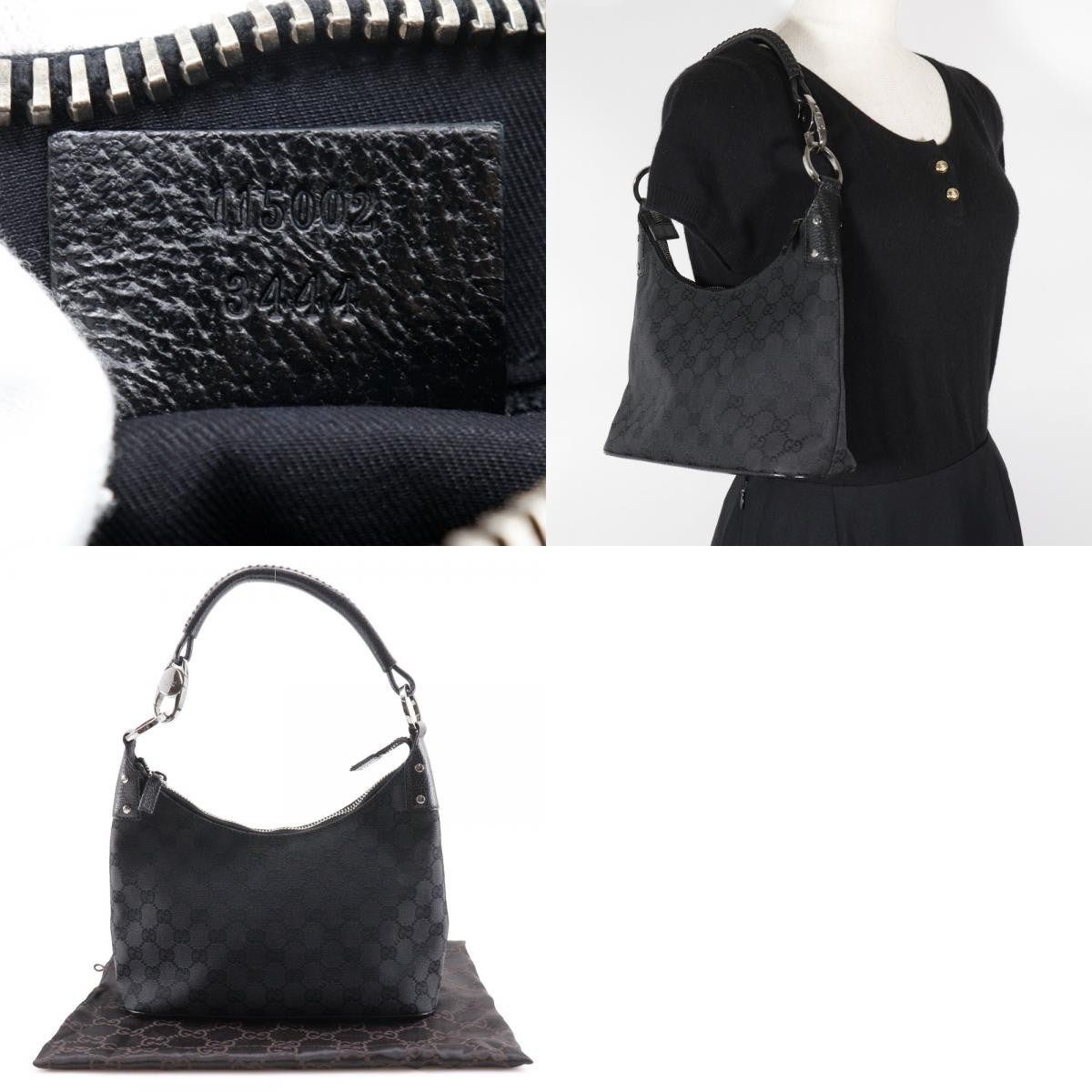 Gucci Ring Handle Zip Hobo Gg Canvas Black Canvas Shoulder Bag Bag ( )