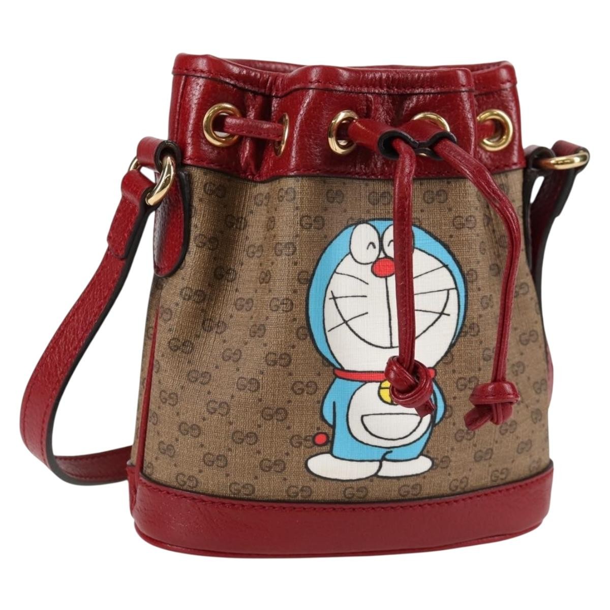 Gucci Doraemon Bucket Bag Printed Mini Gg Coated Canvas Beige Pvc Bag ( )