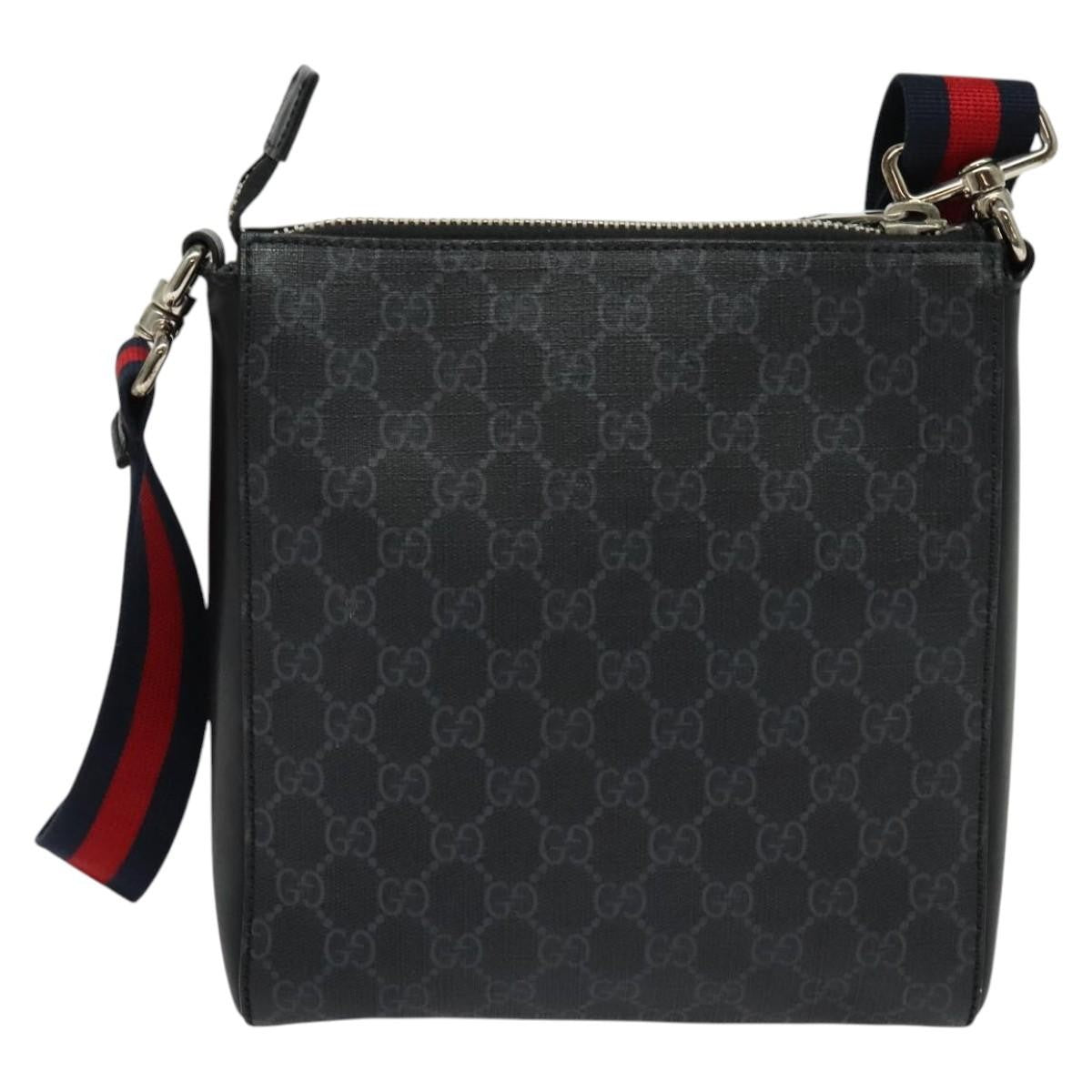 Gucci Web Strap Front Zip Messenger Bag Gg Coated Canvas Black Canvas Bag ( )