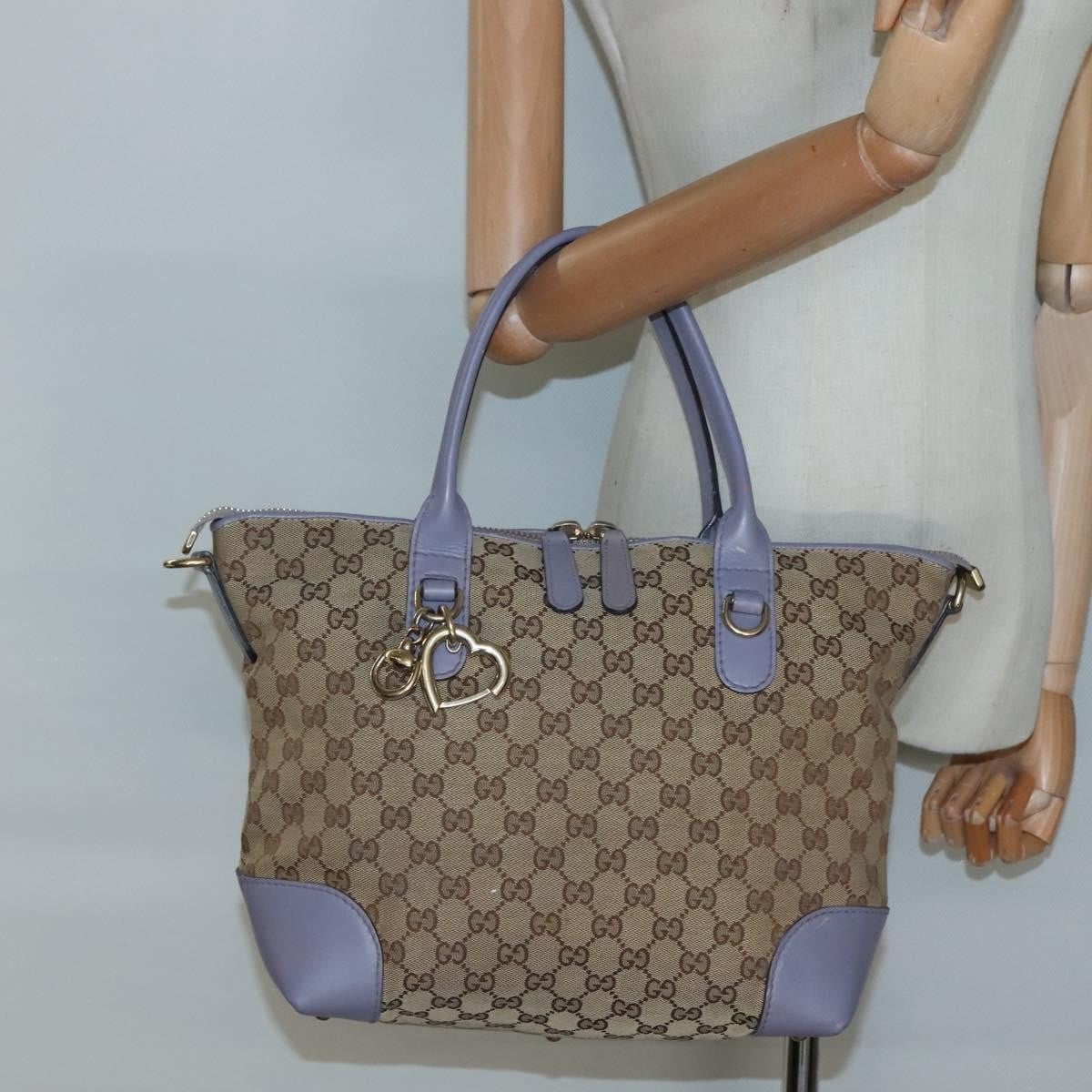 Gucci Convertible Belted Tote Gg Canvas With Leather Beige Canvas Tote Bag Bag ( )