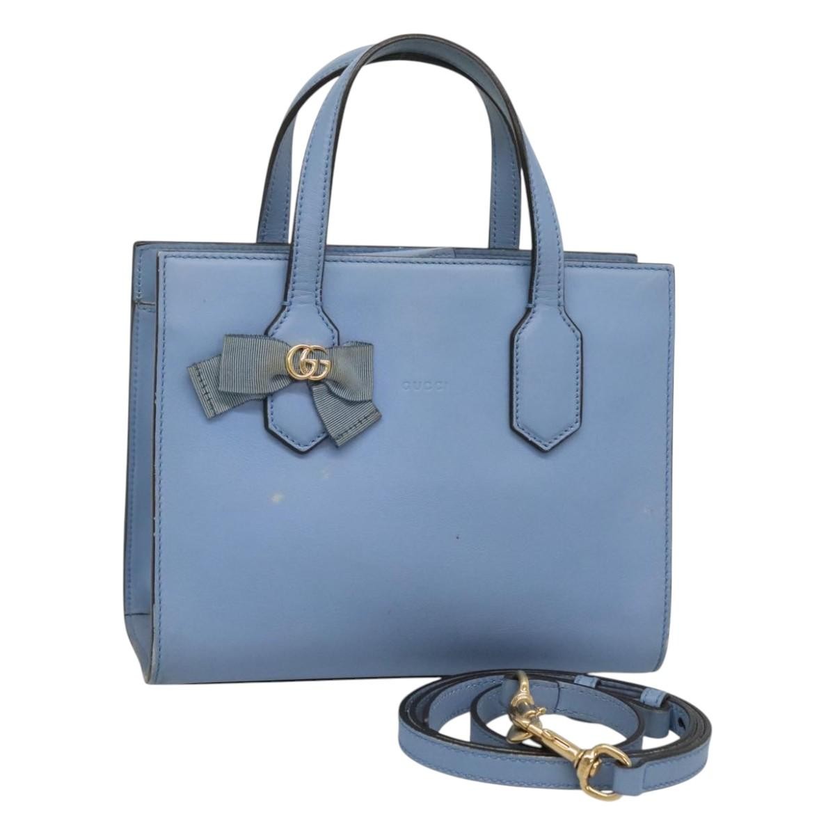 Gucci Gg Ribbon Tote Leather Blue Leather Shoulder Bag Bag ( )